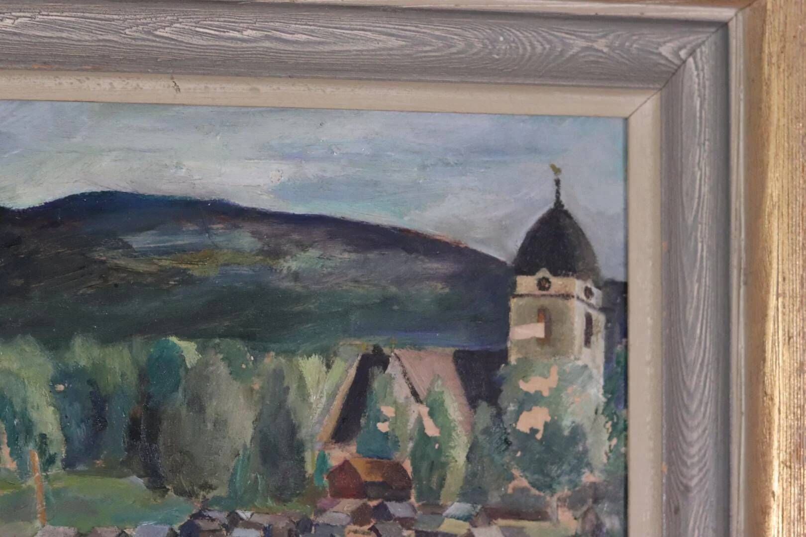 Original Swedish Oil on Panel – “Rural Village” by Astrid J – Vintage