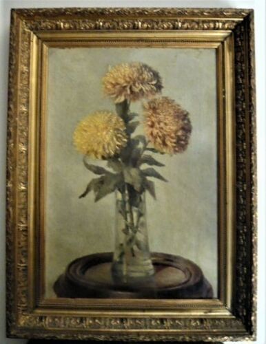 Still Life with Chrysanthemums - French School XIXth - signed - original frame
