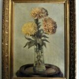 Still Life with Chrysanthemums - French School XIXth - signed - original frame