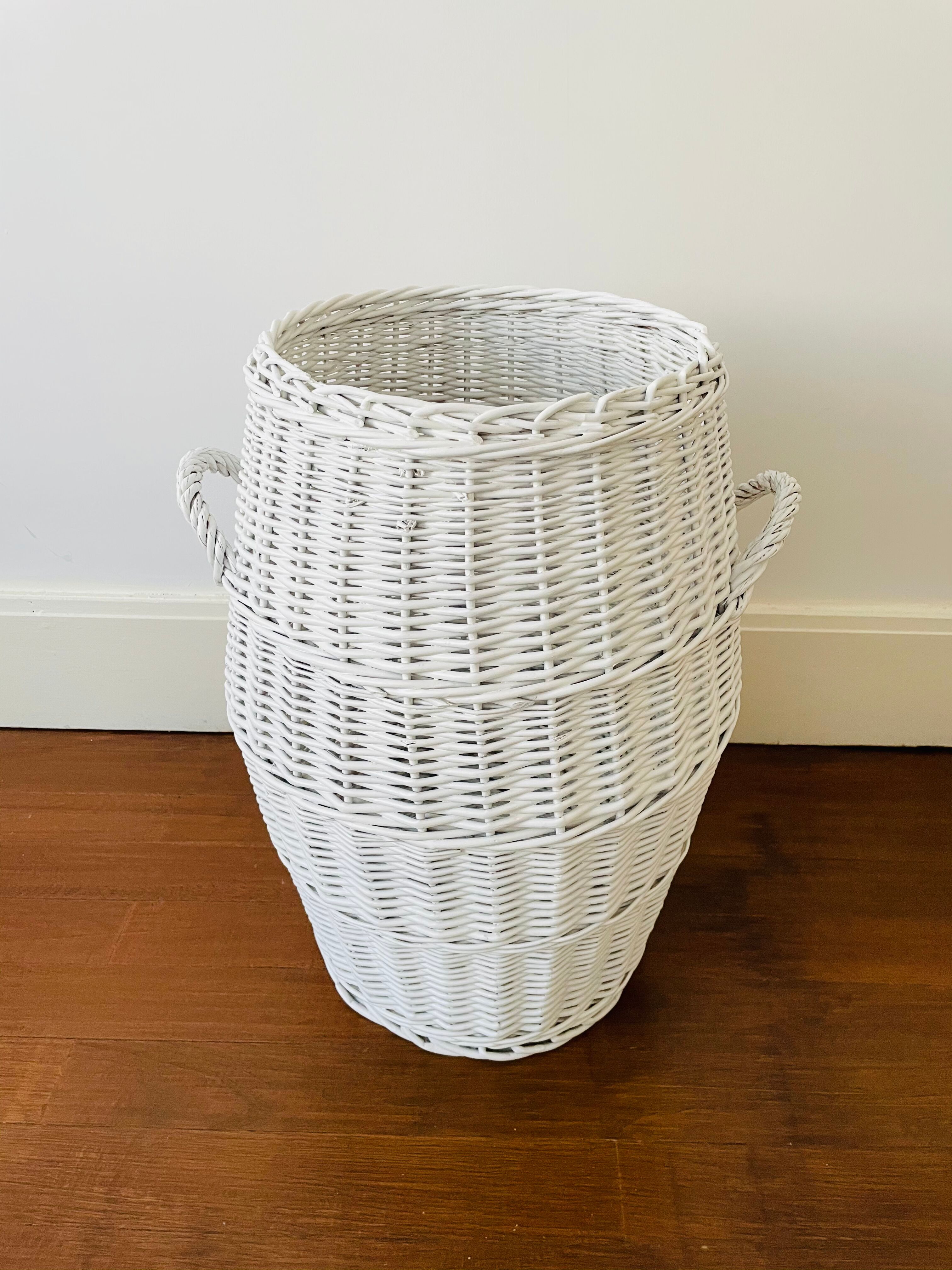 White wicker laundry basket