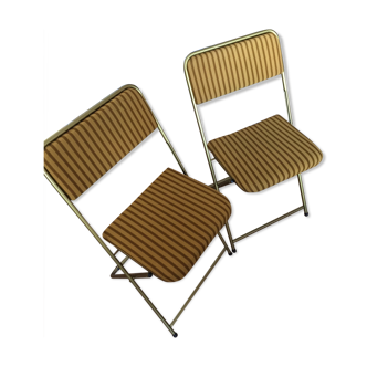 Paire de chaises pliantes en laiton velours signée Lafuma 1960