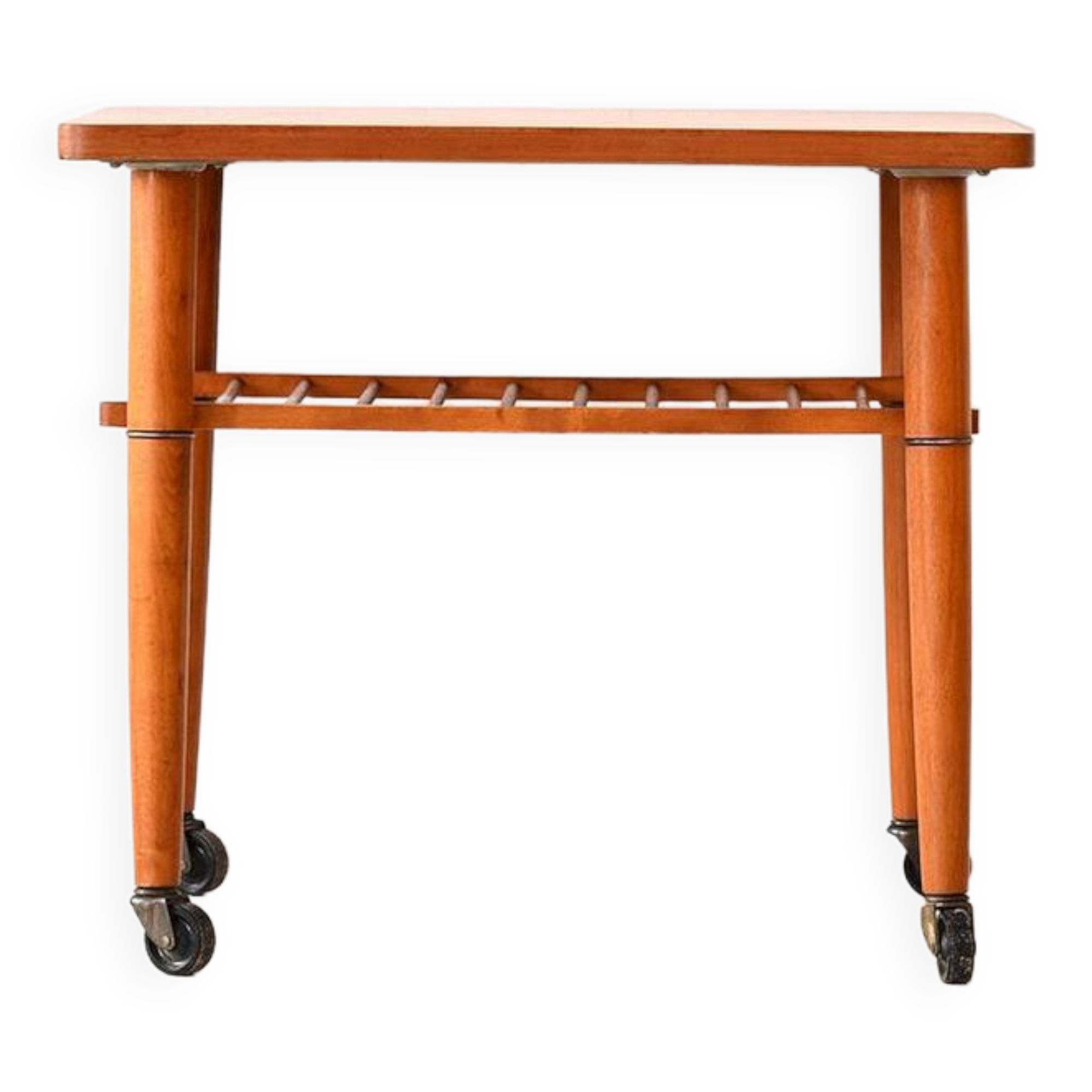 1960s teak coffee table on casters