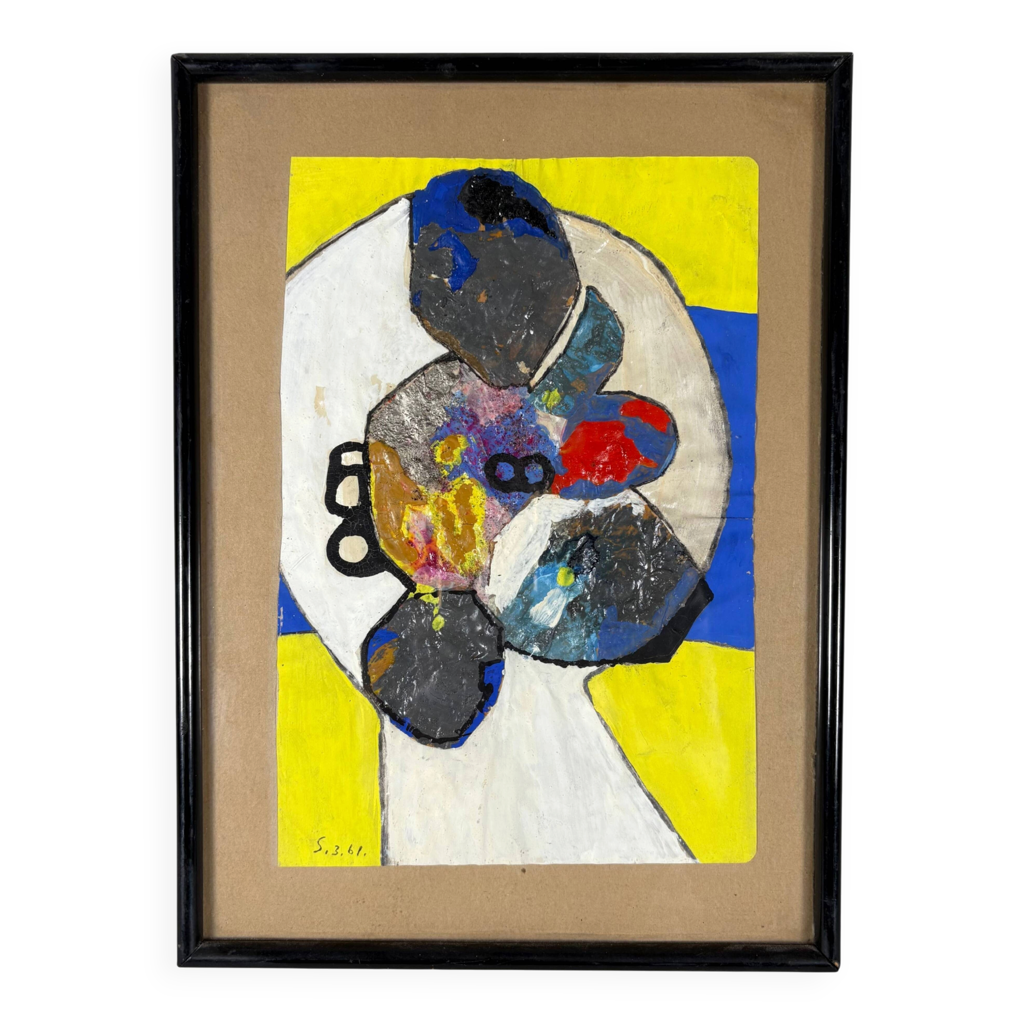 Sonja sekula (1918-1963) peinture huile sur papier  composition abstraite