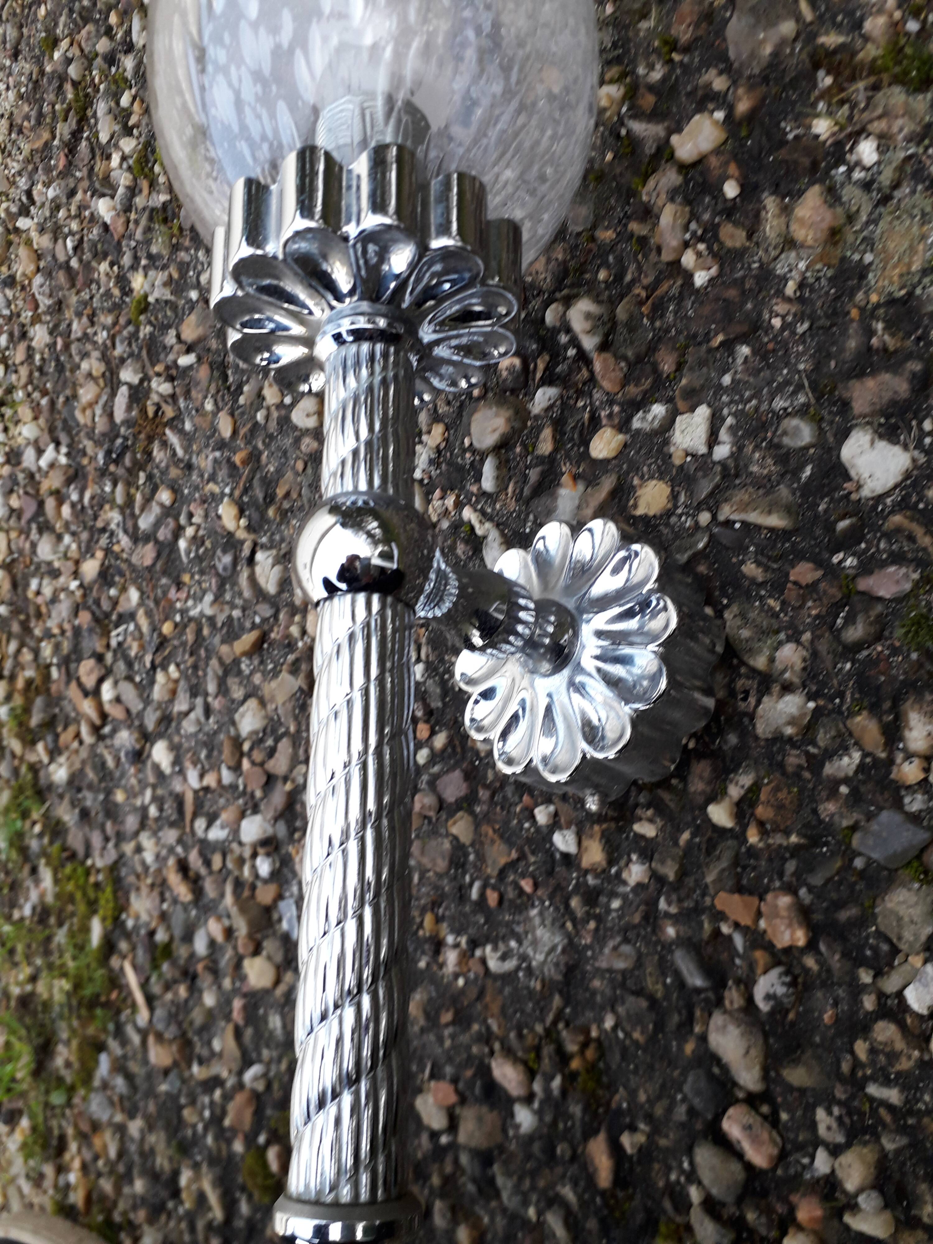 Pair of chrome and bubbled glass wall lights