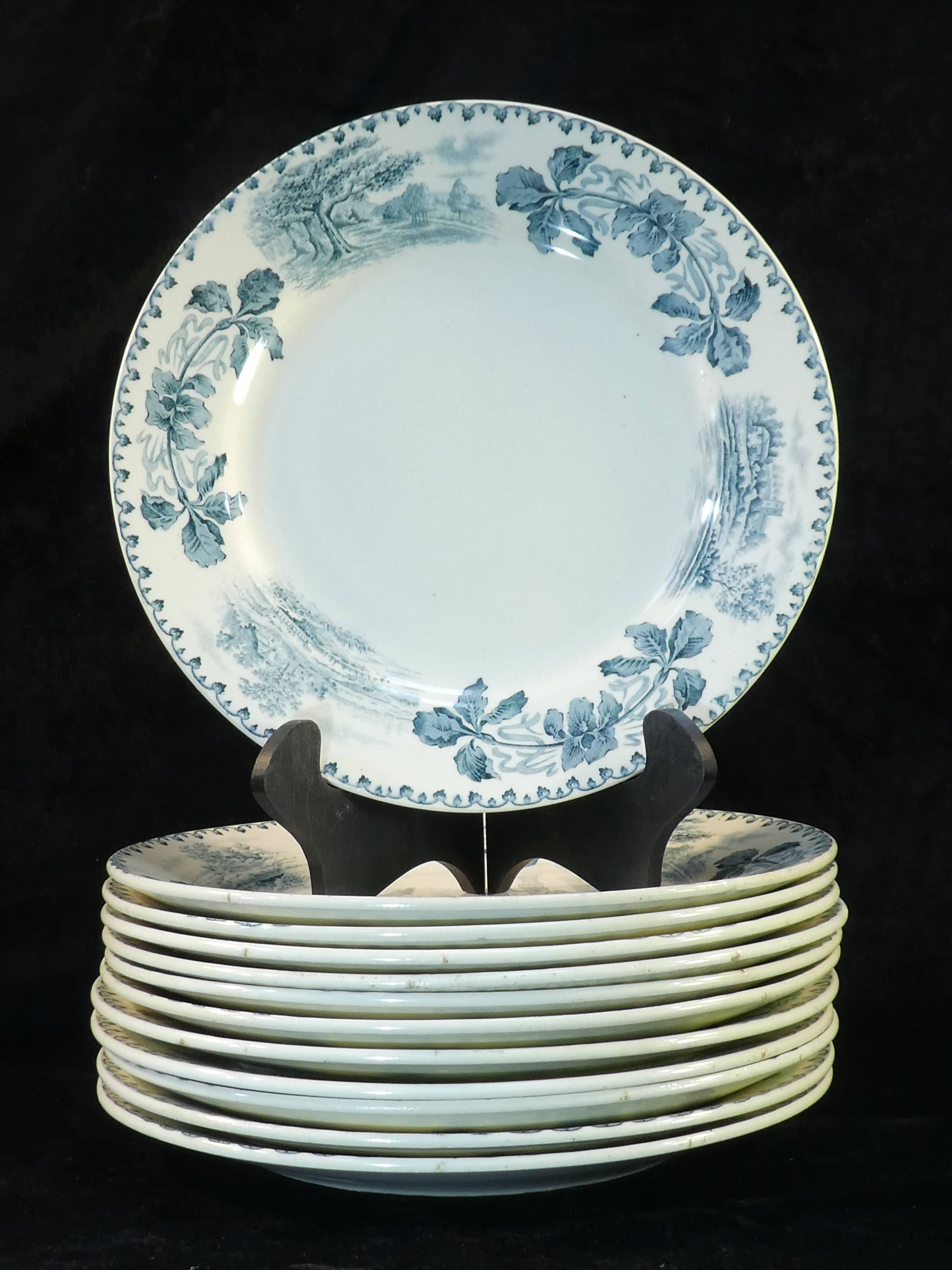 12 flat earthenware plates terre de fer bocage