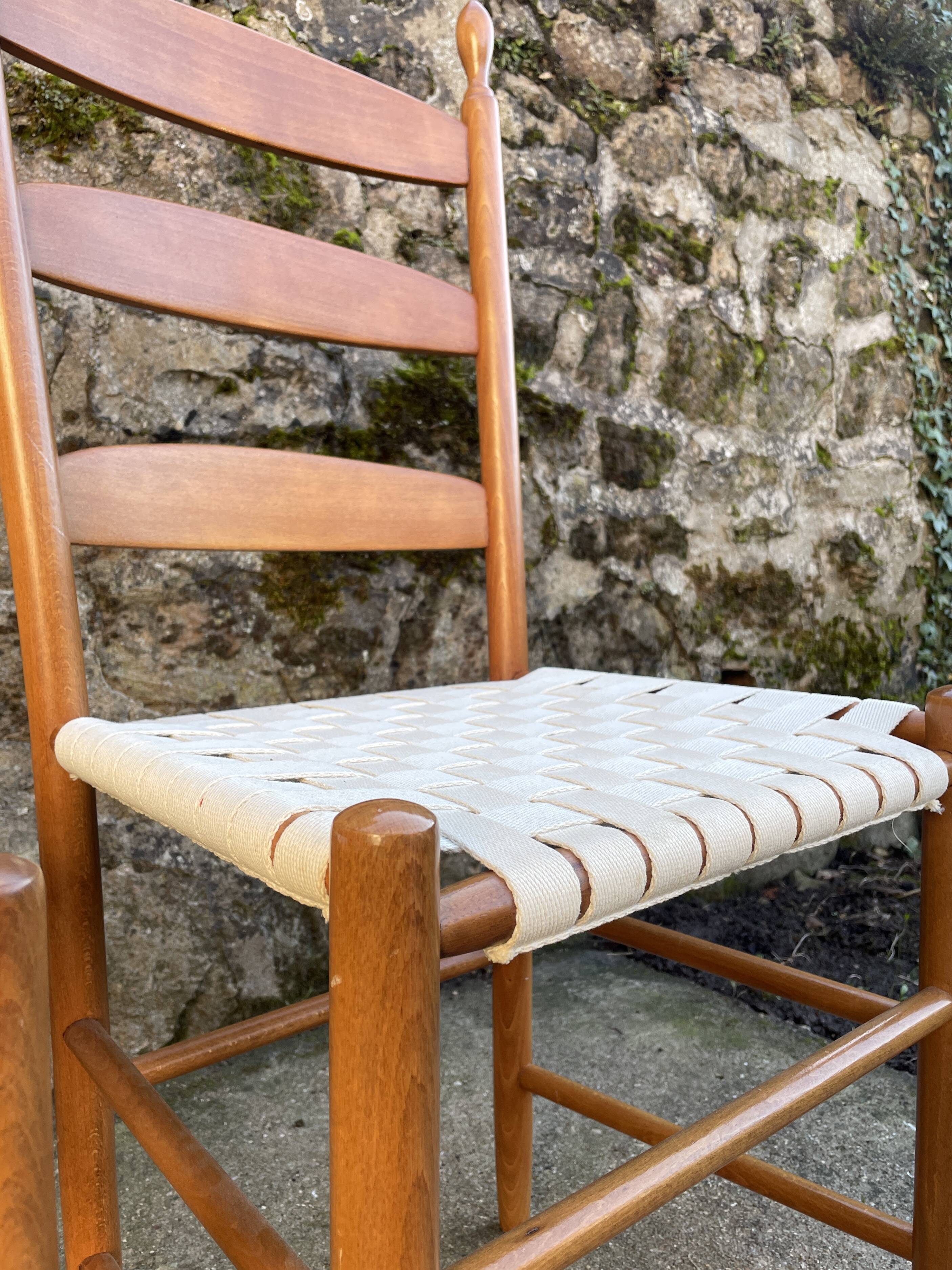 Set de 4 chaises dossier échelonné et assise tissée en coton blanc
