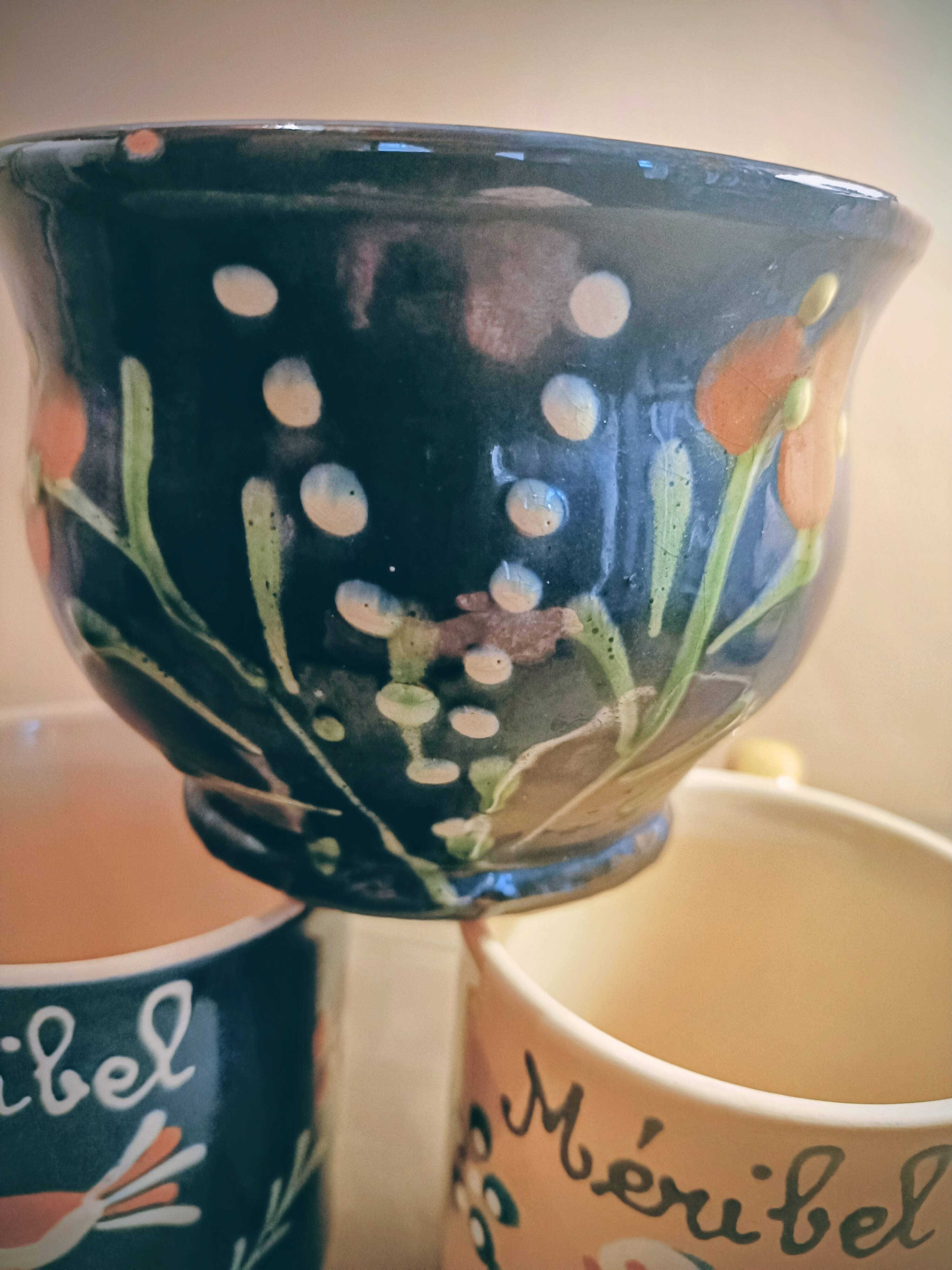 3 glazed terracotta cups with Savoie decoration