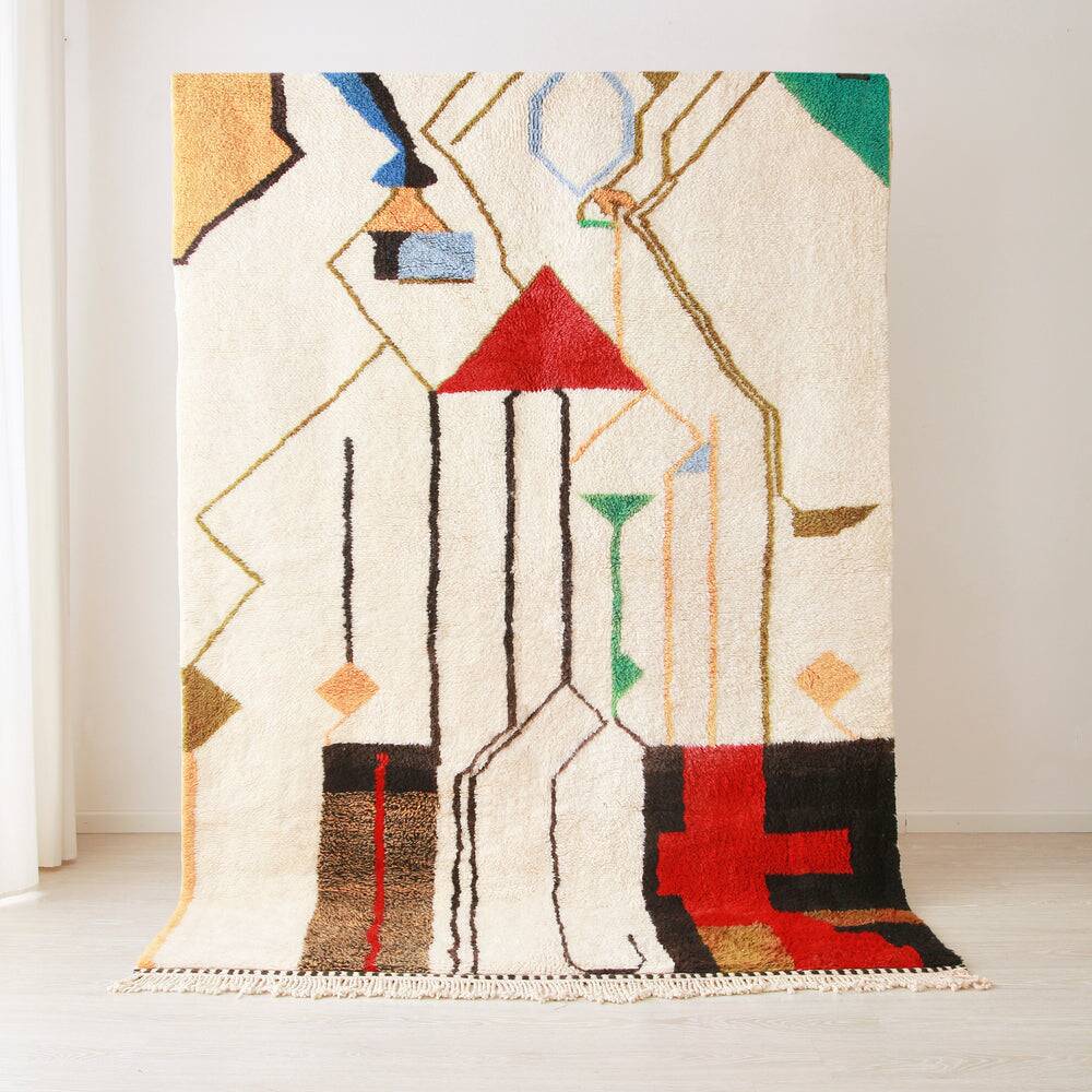 Tapis beni ouarain coloré tissé en laine naturel taille 250cmx150cm
