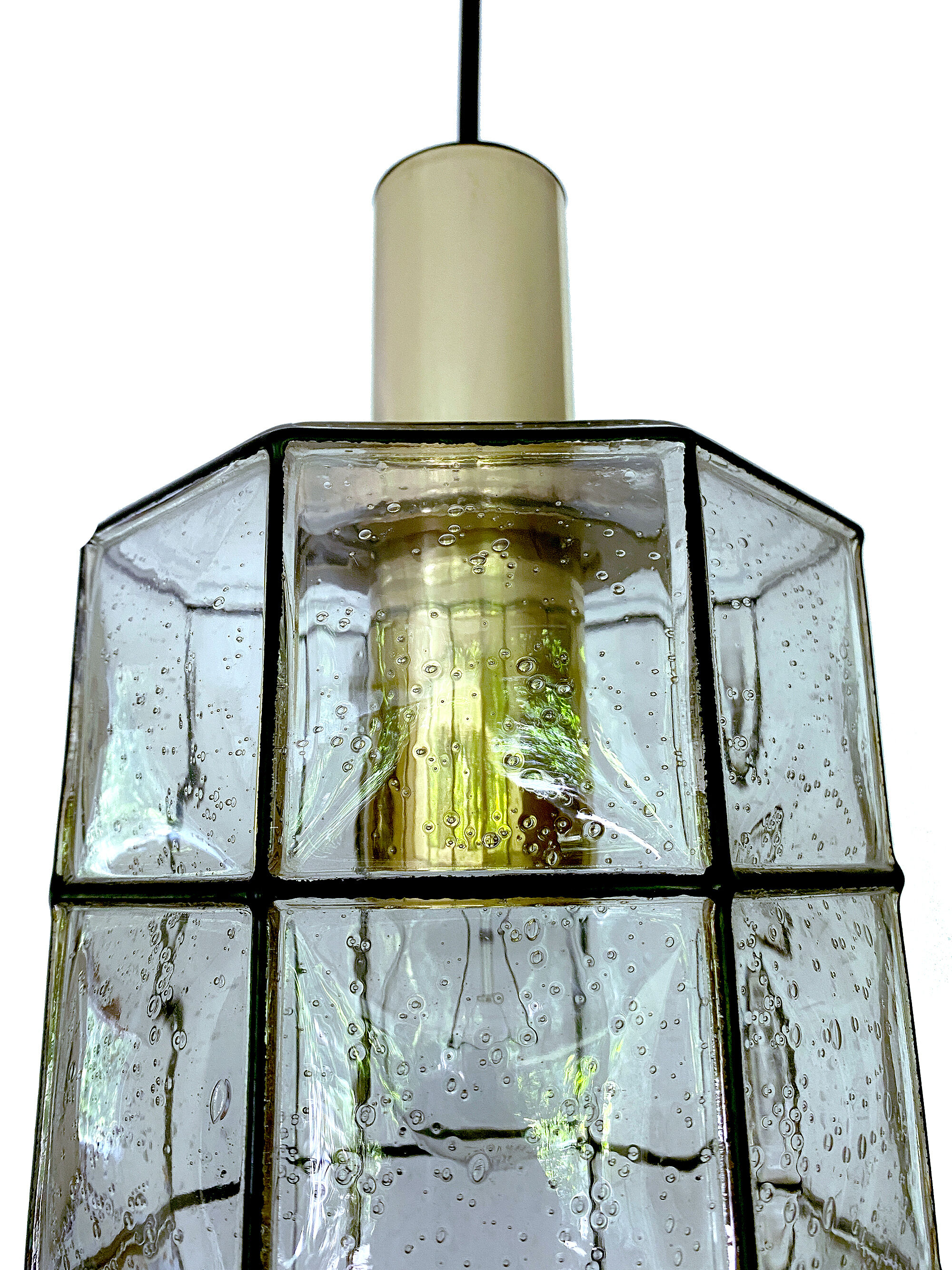 Pair of pendant lamps vintage limburg, glass & brass, 70s