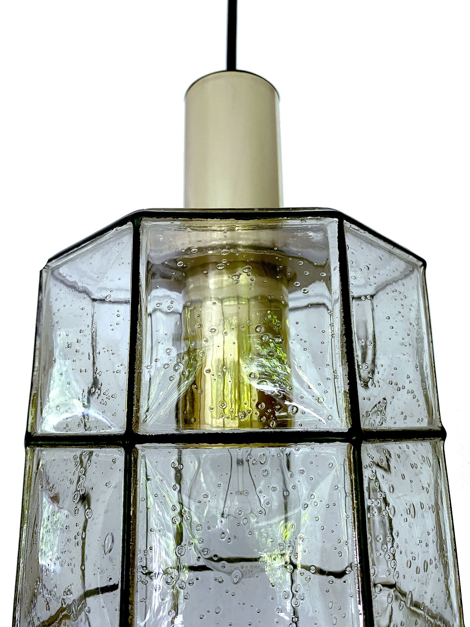 Pair of pendant lamps vintage limburg, glass & brass, 70s