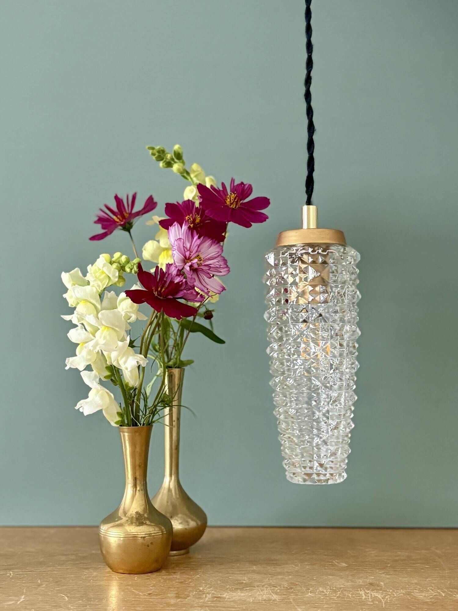 Vintage glass tulip suspension with diamond tip (SE10)