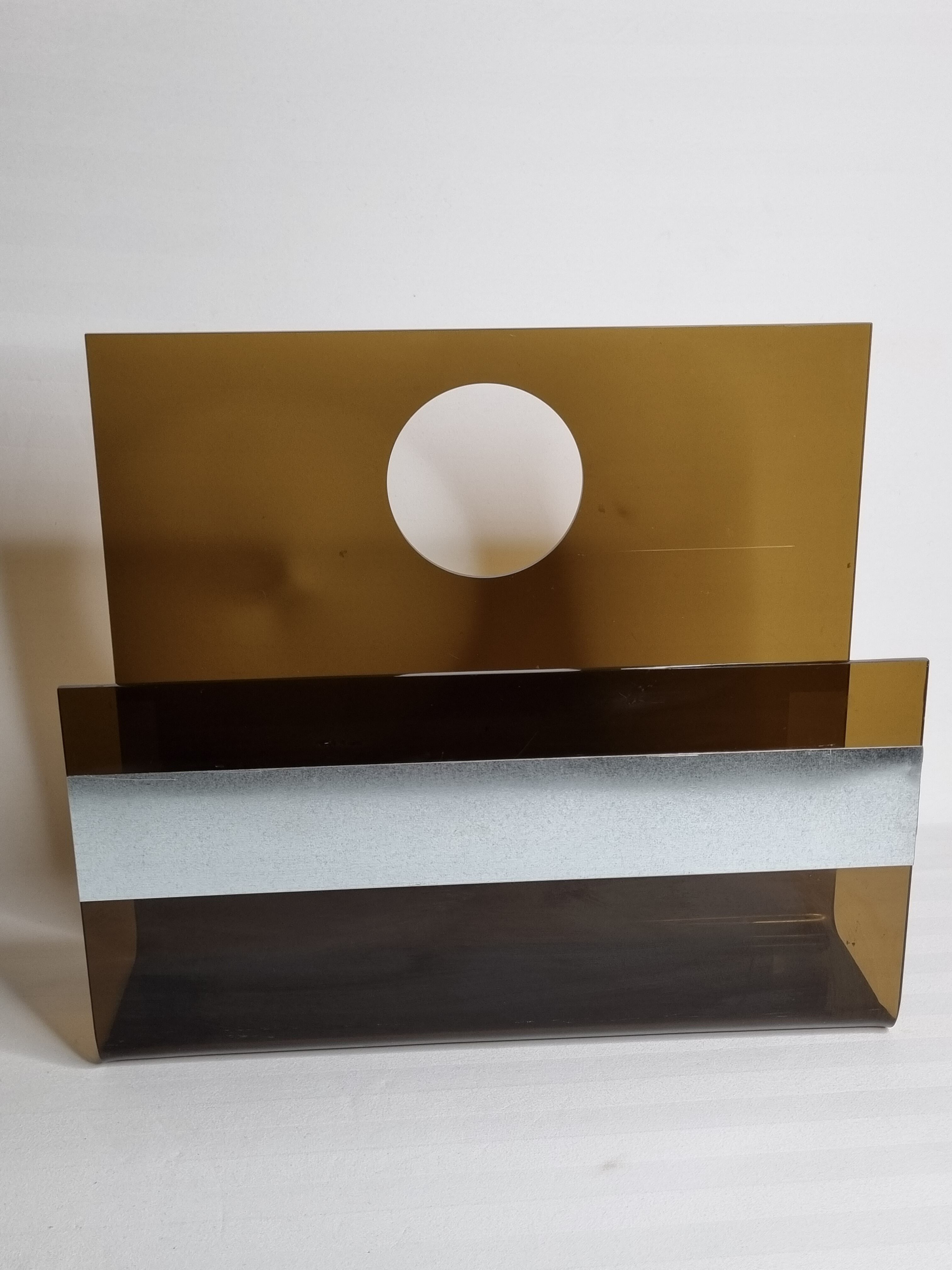 Vintage smoked plexiglass magazine holder 70s