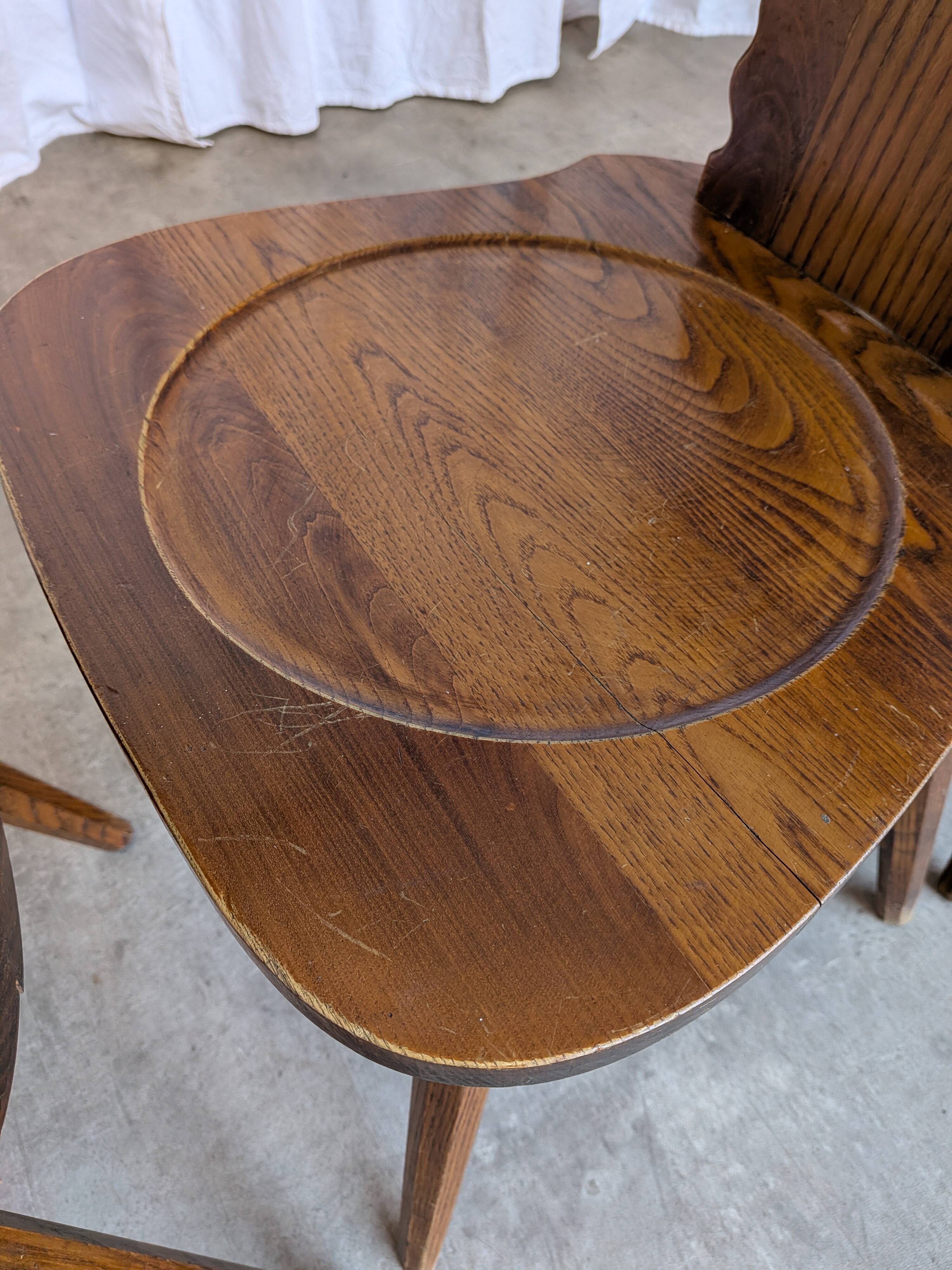 Set of 4 Farmhouse Tyrolean Chair with Heart Cutout Back / 1970s Vintage Di