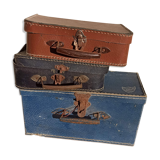 Set of 3 old cardboard suitcases