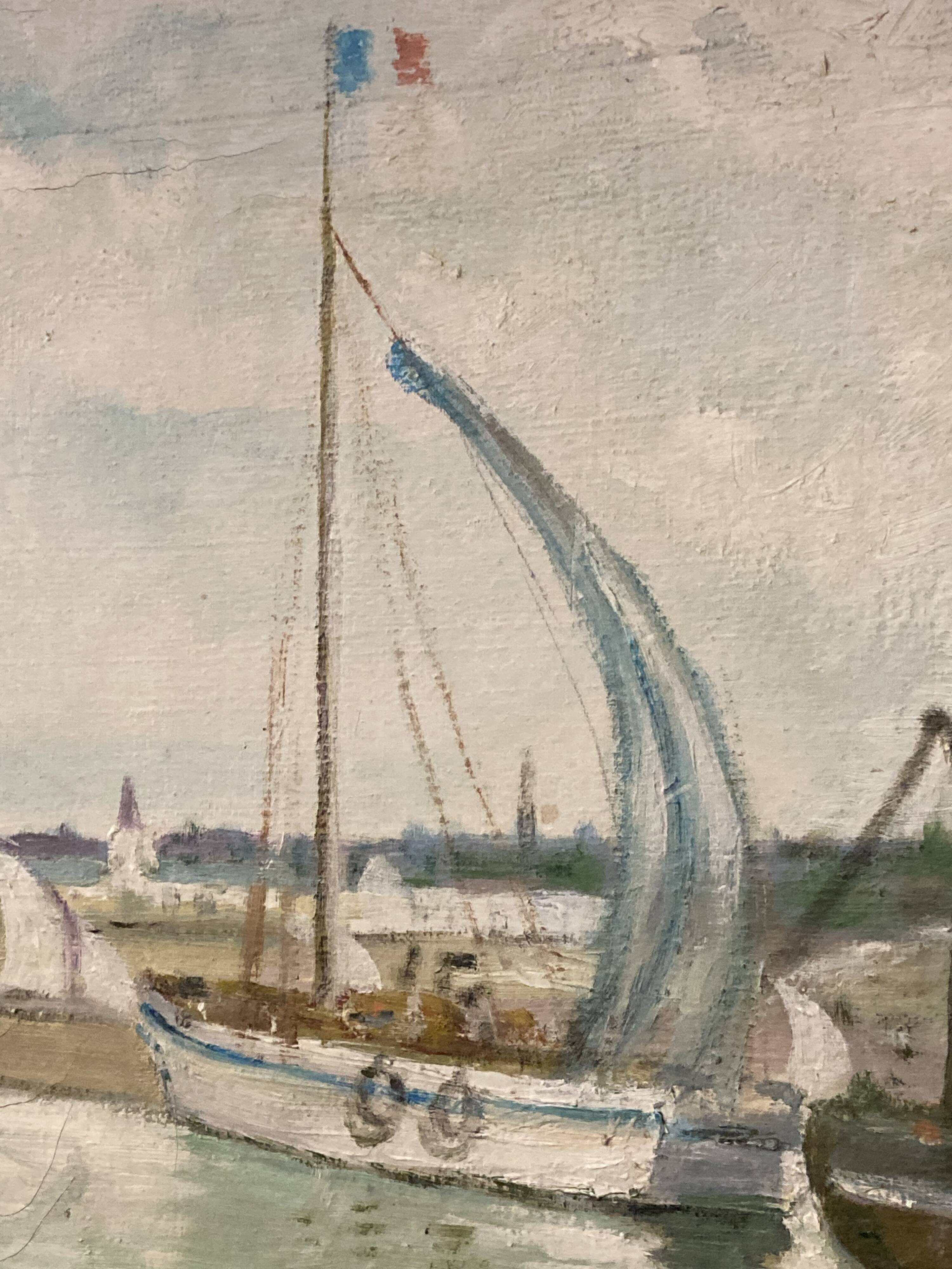 René bezaud (1909-2000), leaving the port, oil on canvas