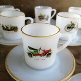 Set de 10 tasses en Arcopal illustrées de vieilles voitures