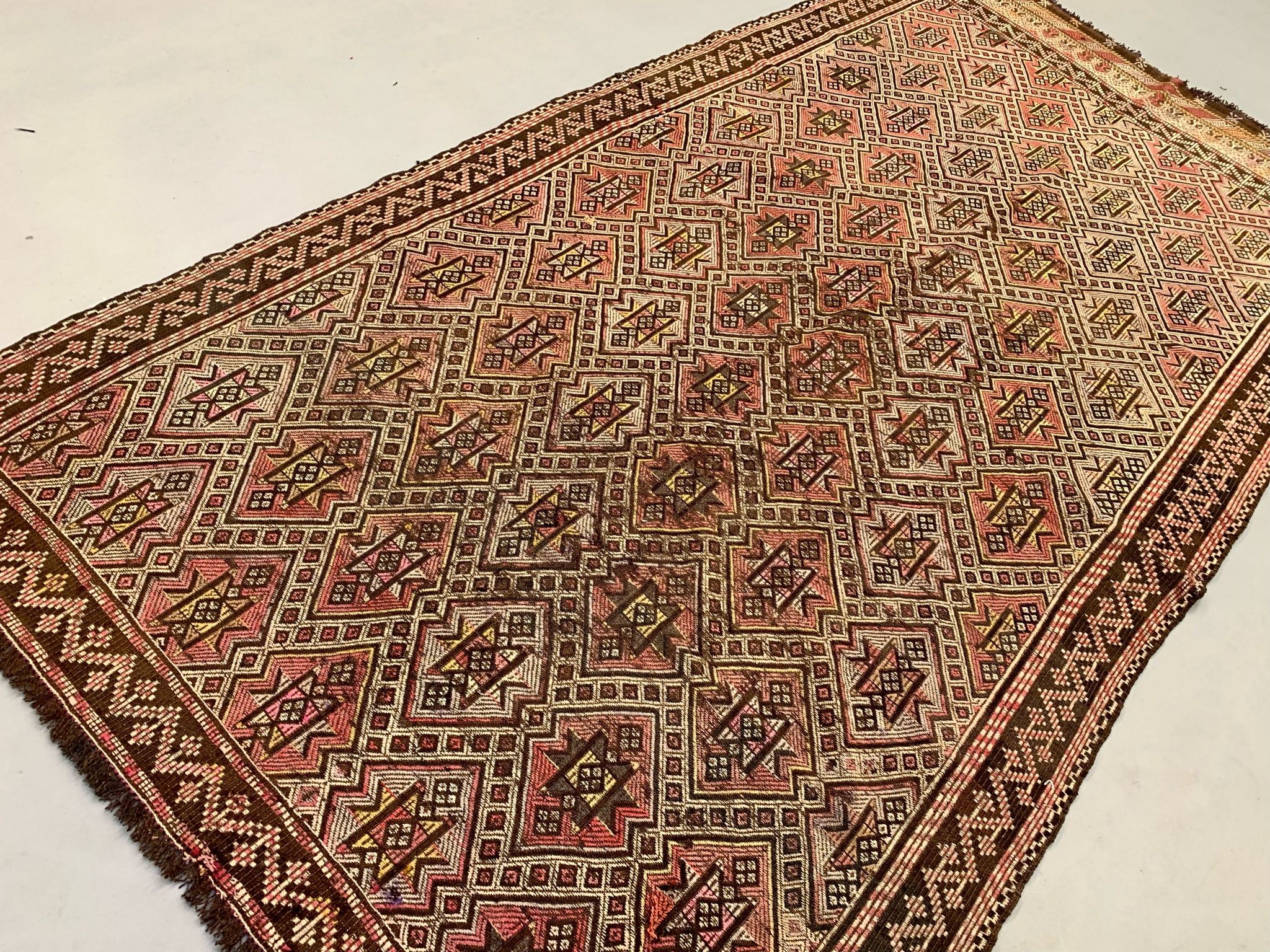 Large Vintage Turkish Kilim Rug 331x165 cm Wool Jajim Kelim