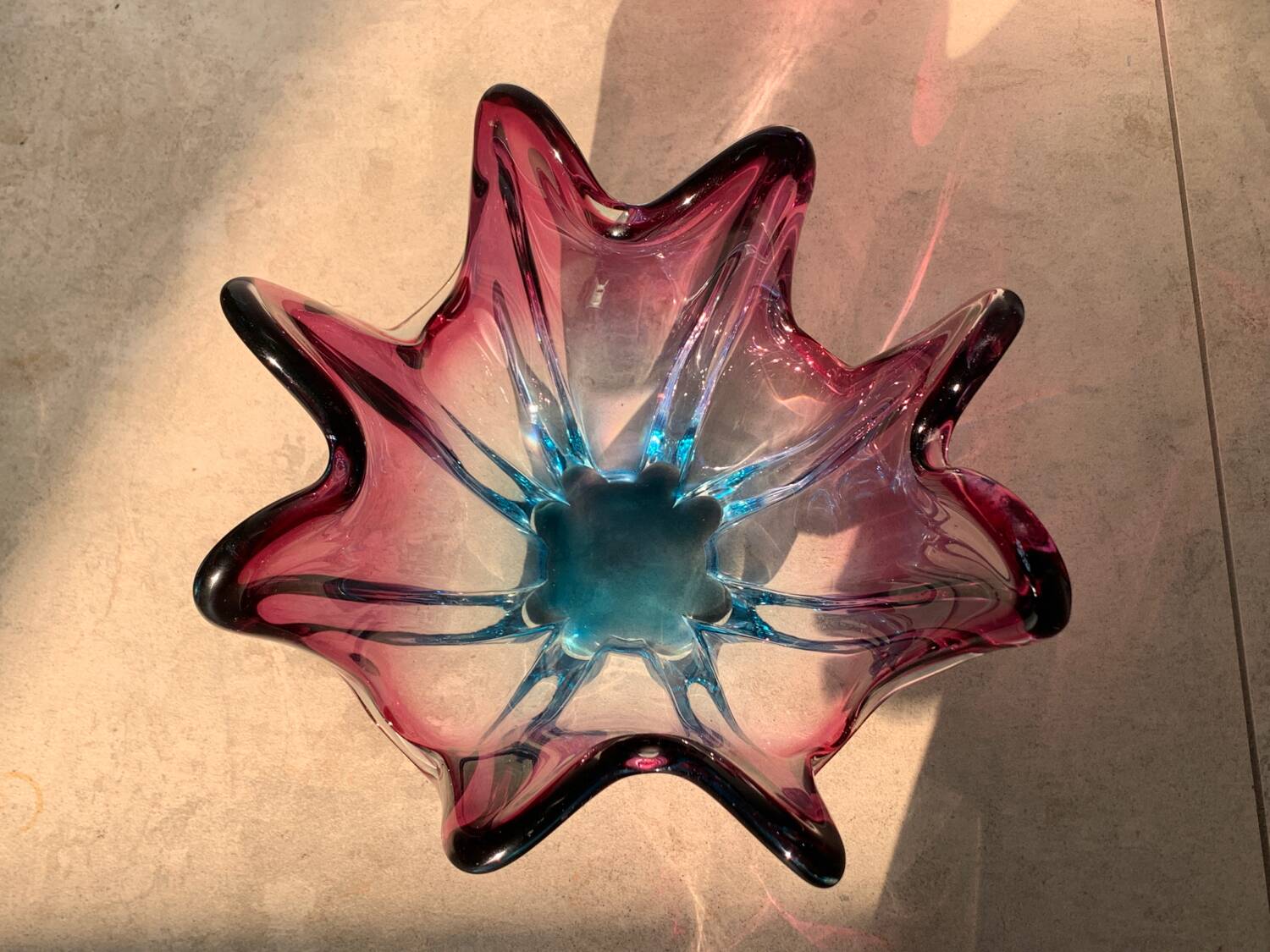 Murano pink and blue splash bowl