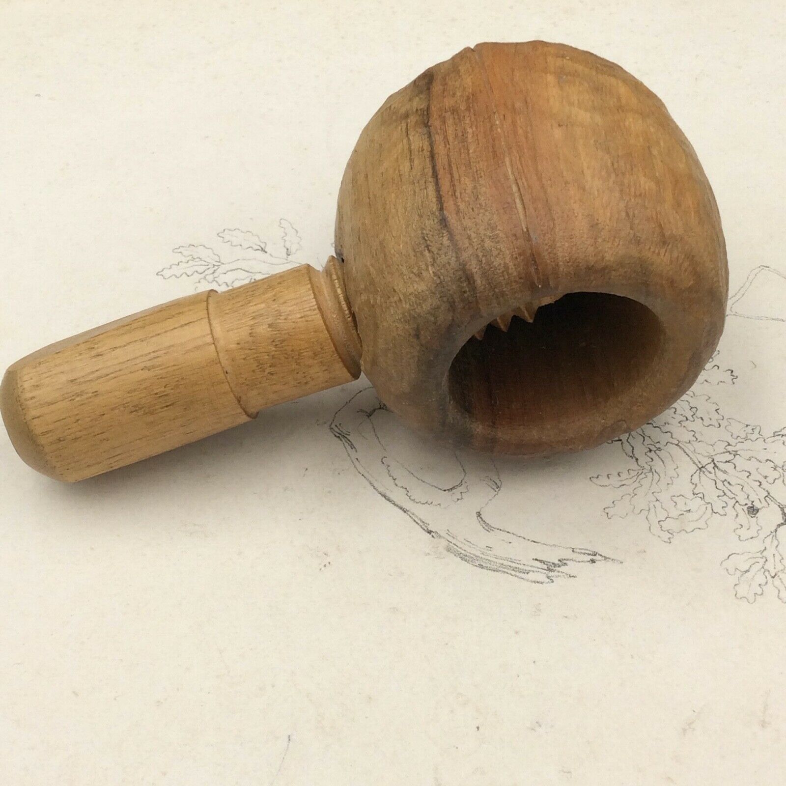 Old Nutcracker Nutty Wood Carved in Walnut Shape Vintage Popular Art