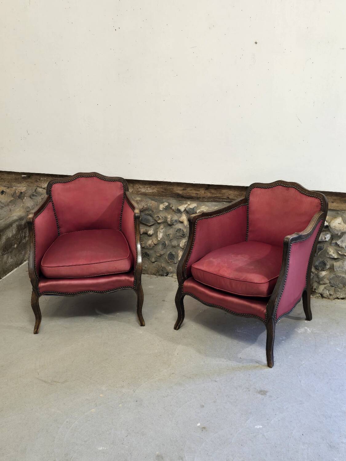 Pair of Louis XV style bergere chairs