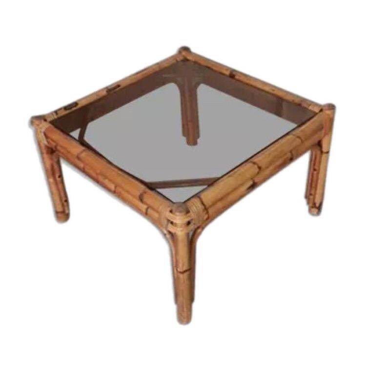 Vintage coffee table, rattan, bamboo and glass in the style of Vivai del Sud.