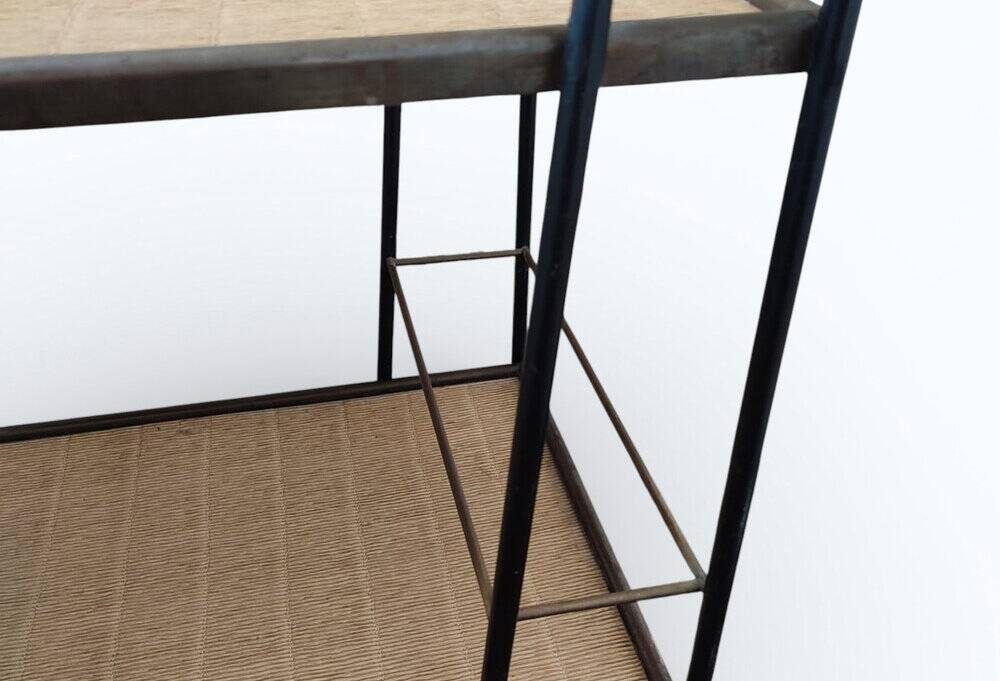 Vintage steel and rattan dessert trolley on wheels