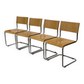Set of four vintage dining room chairs, wood and chrome,  1970s