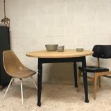 Round table raw wood - black
