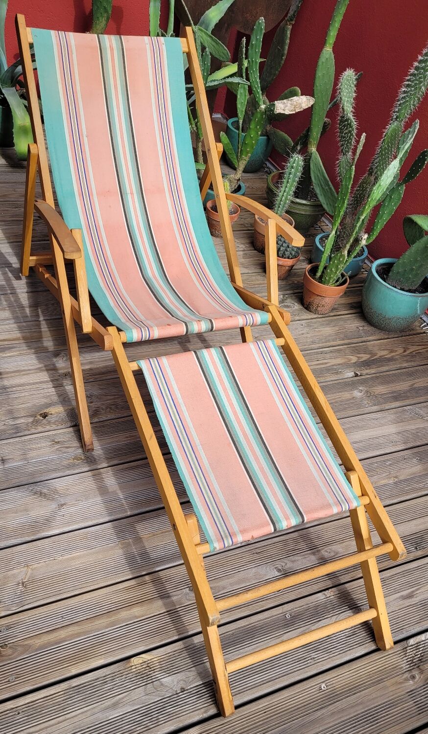 Vintage bayadère canvas chaise longue