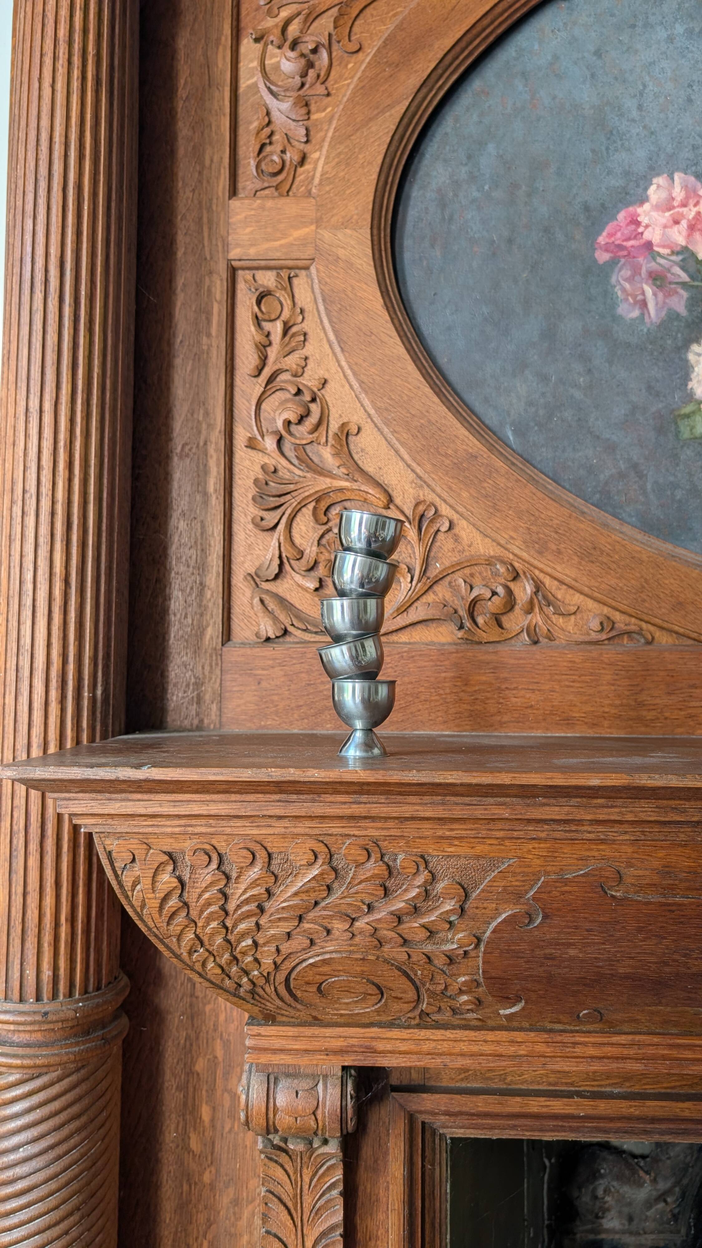 Set of 5 vintage silver-plated egg cups
