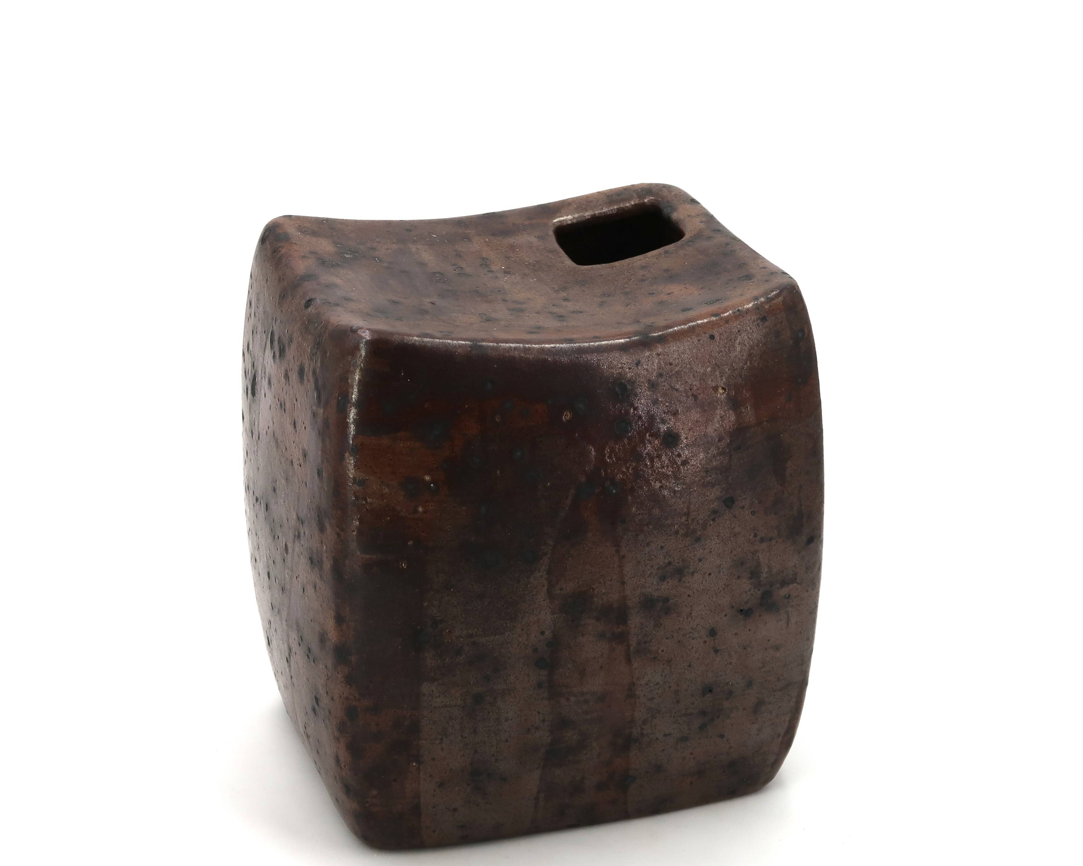 Impressive modernist vase in pyrite stoneware, La Borne, 1970s