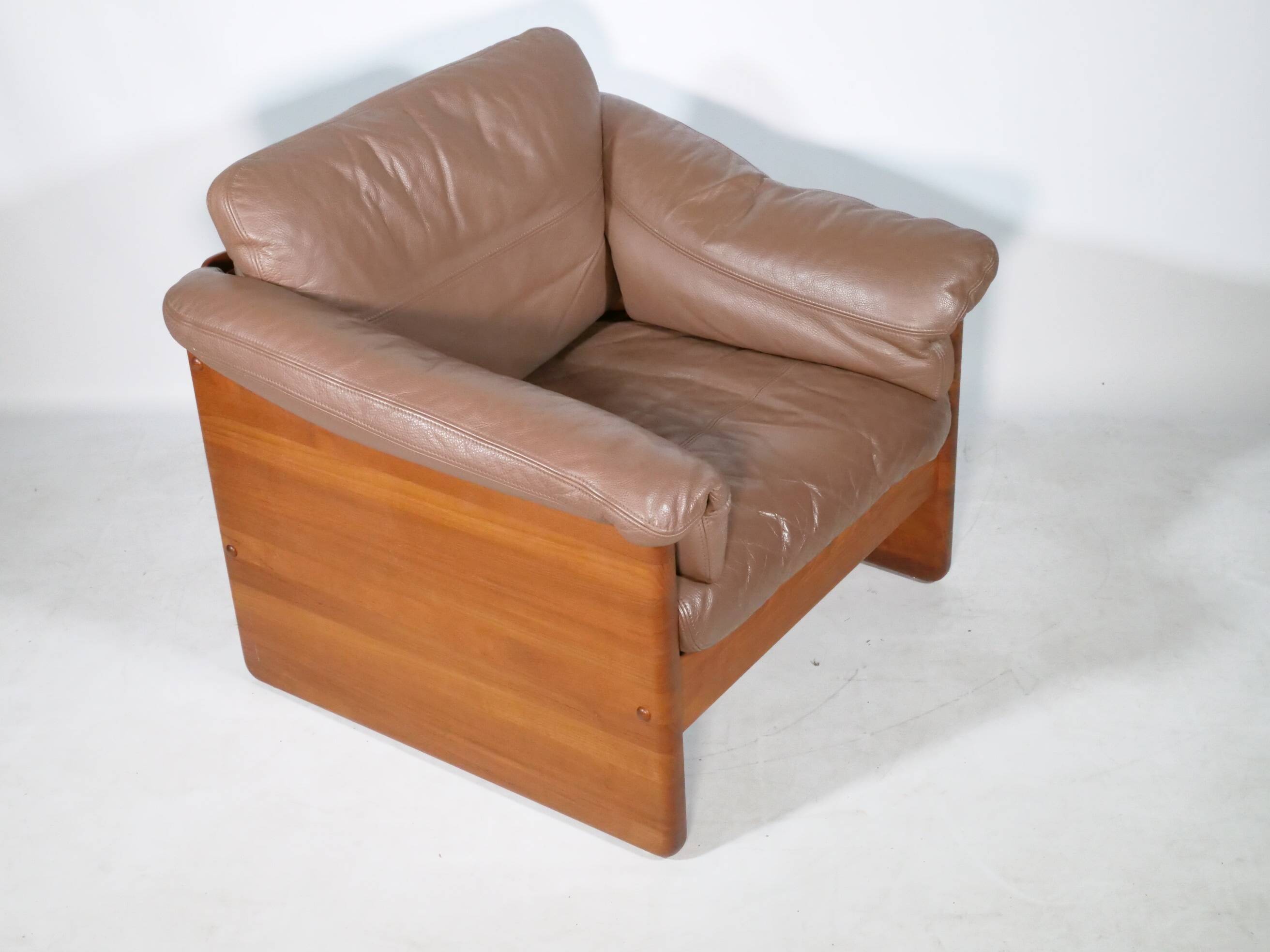 Teak solid wood leather armchair by Mikael Laursen, 1970s