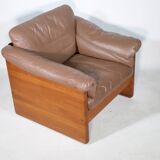 Teak solid wood leather armchair by Mikael Laursen, 1970s