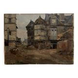 Oil on panel street scene by Roy 1856