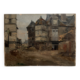 Oil on panel street scene by Roy 1856