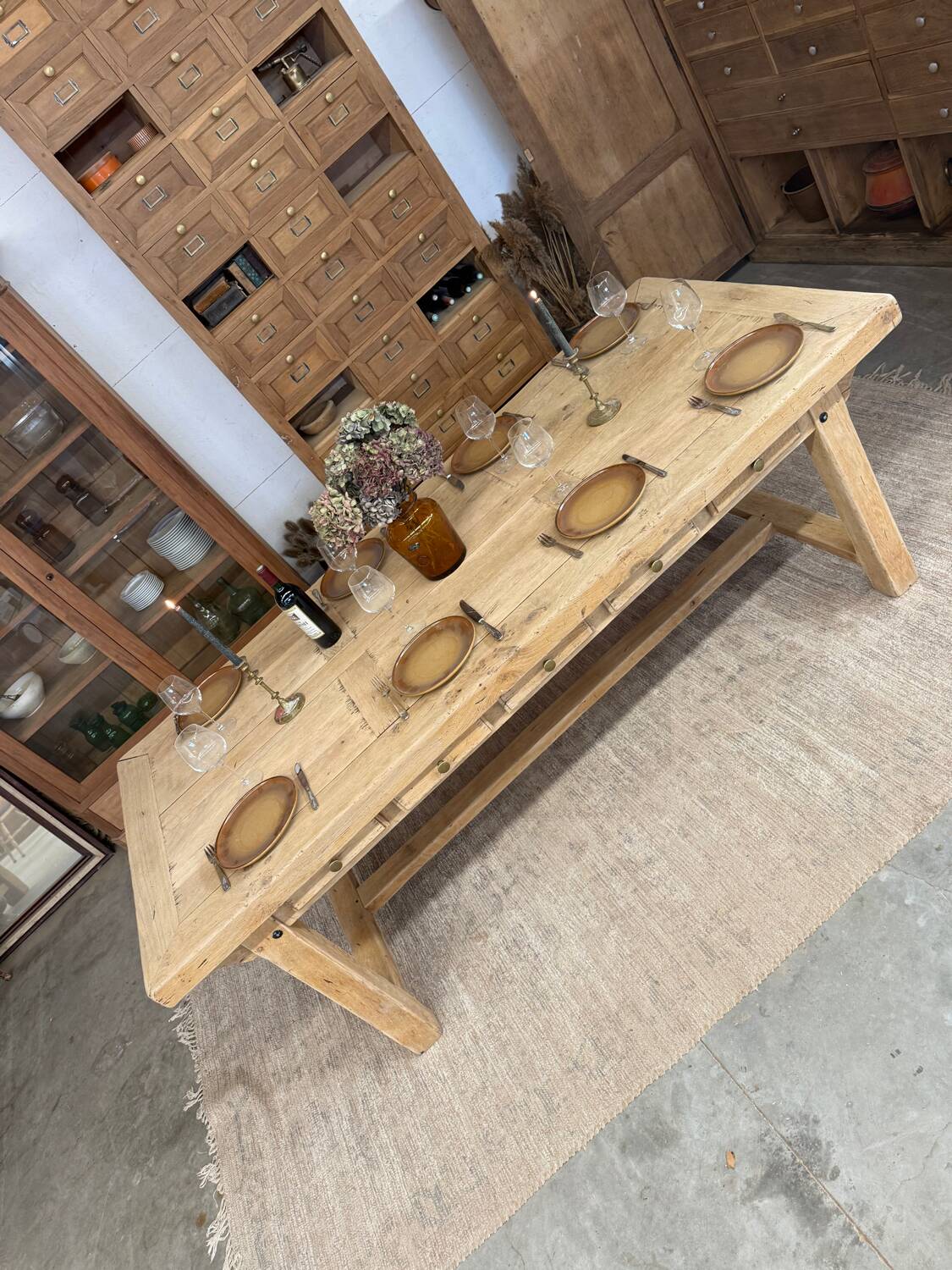 Large farmhouse table with 10 drawers