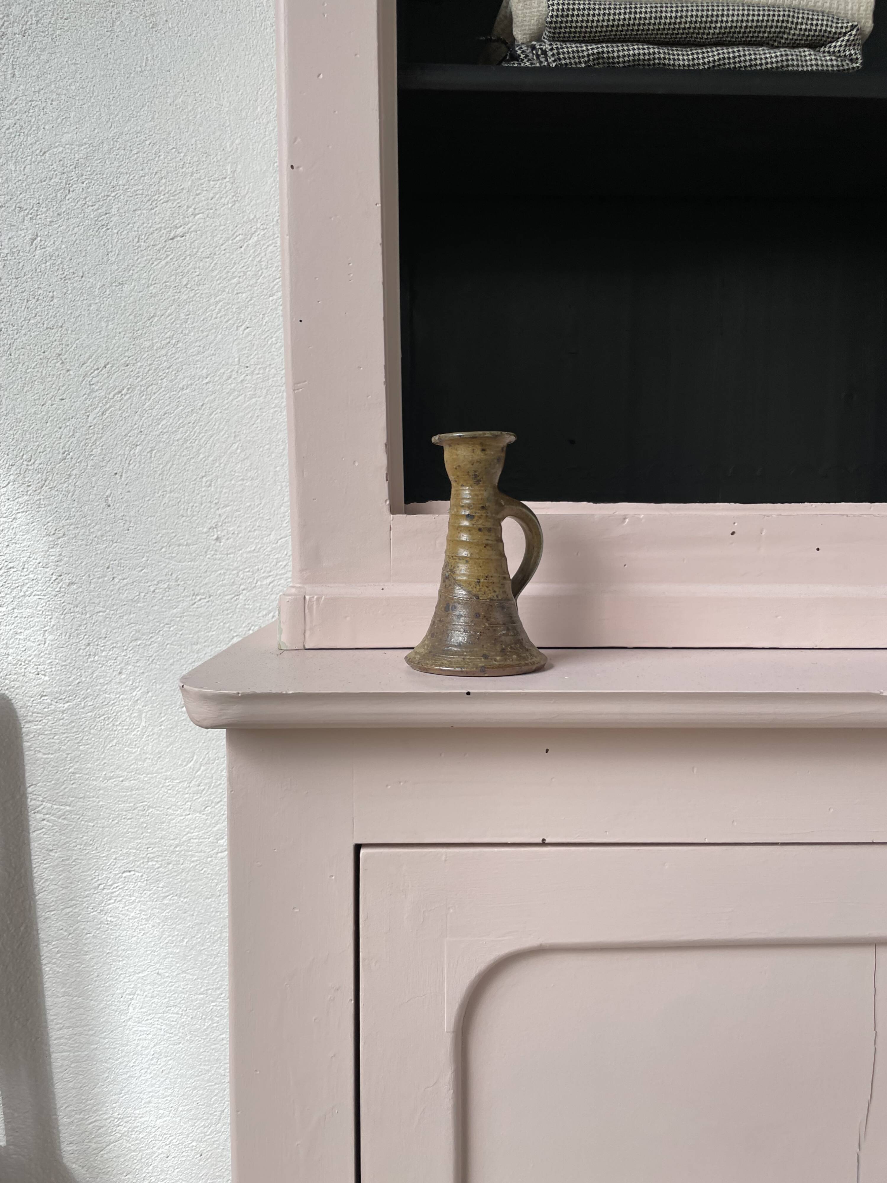 Hand candle holder stoneware