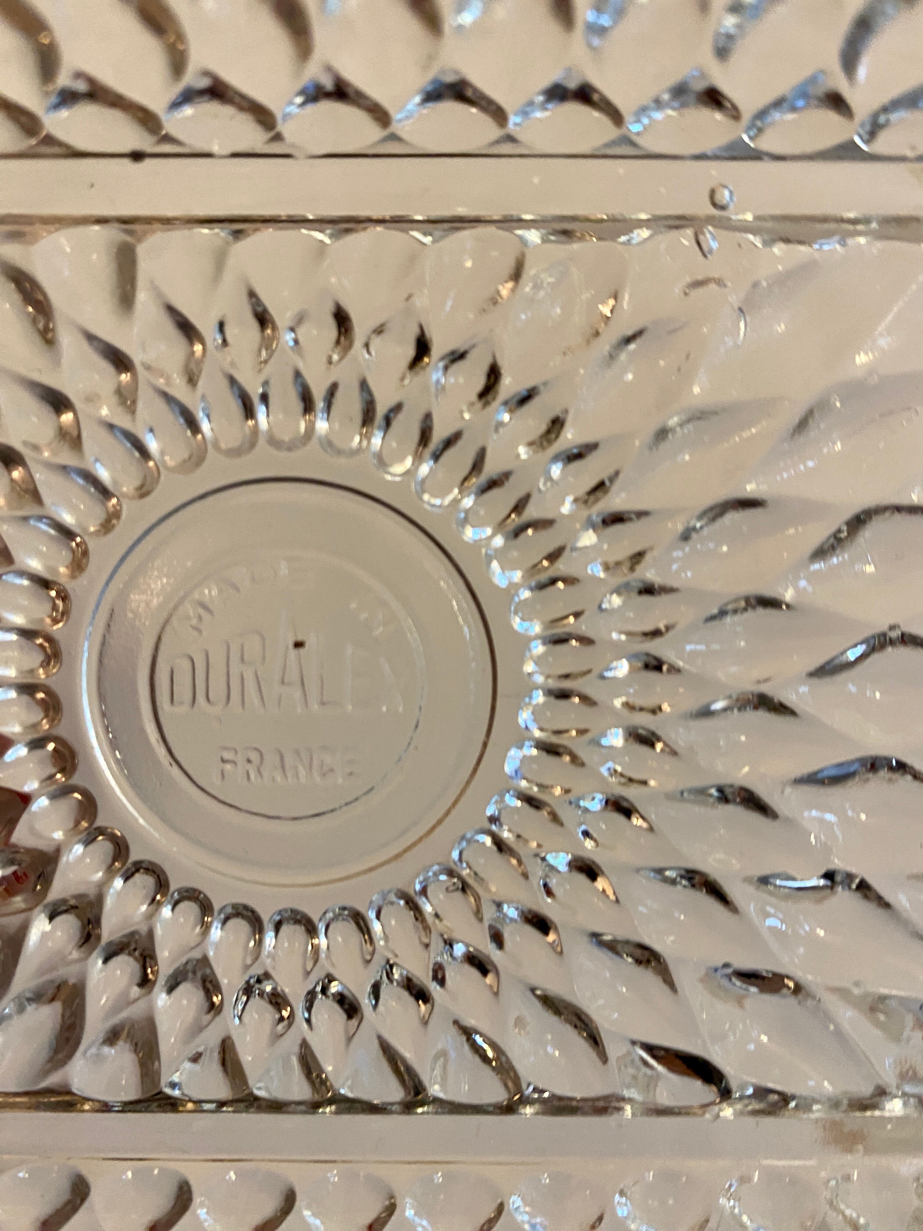 Duralex vintage glass and silver metal tray/servant