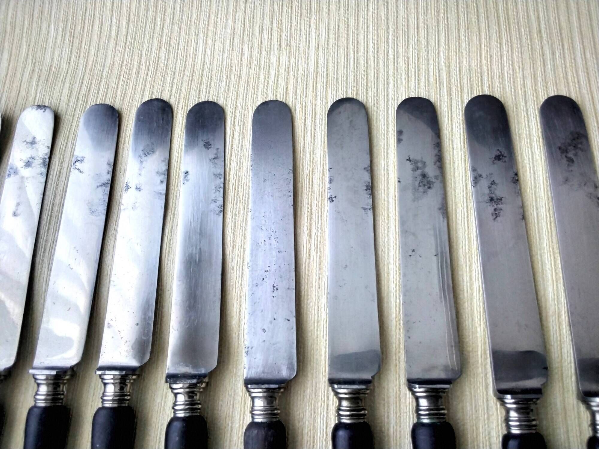 Box of 10 antique dessert knives Blackened wood and steel