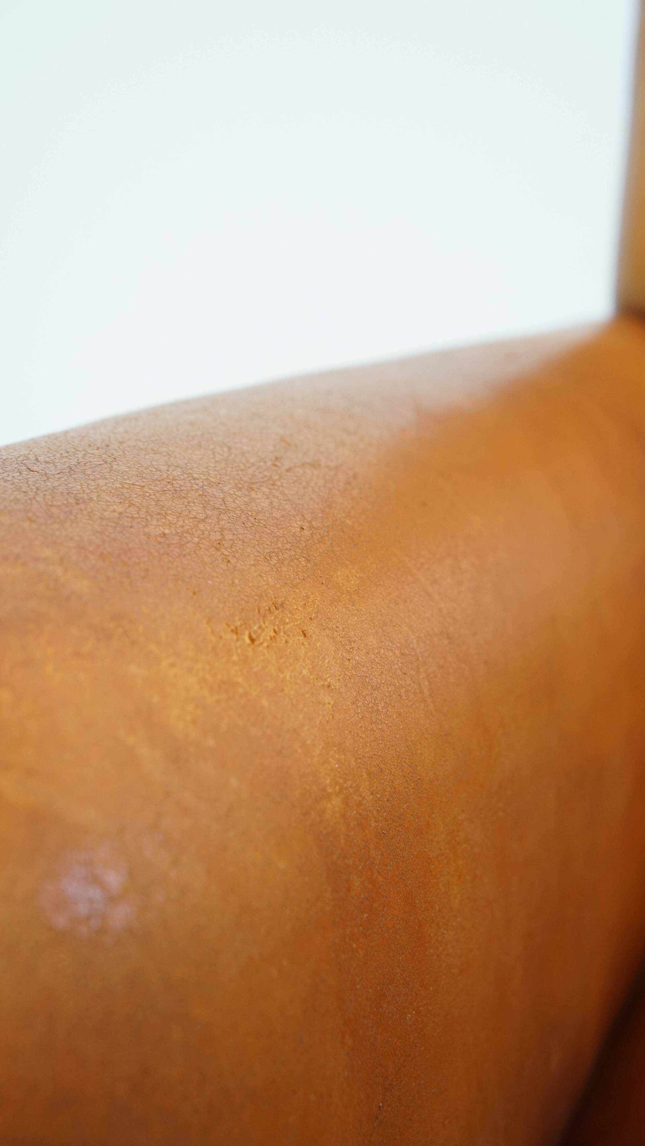 Sheepskin Leather Armchair and Dark Brown Piping