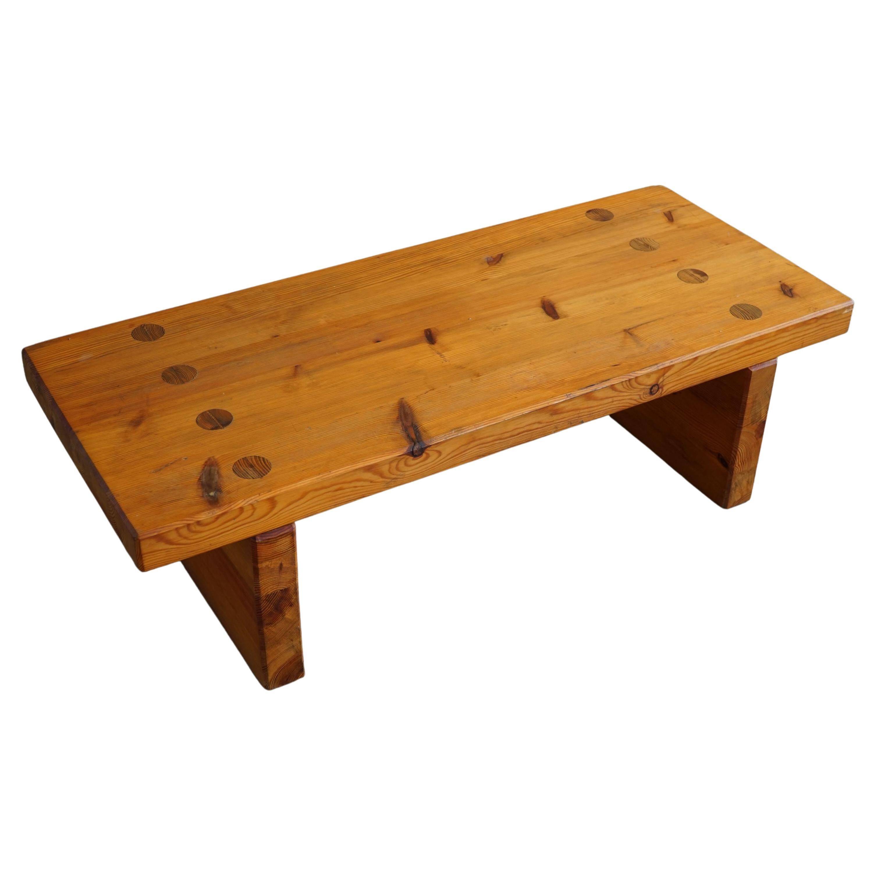 Table basse carrée moderne suédoise en pin massif de Sven Larsson, Brutalist, 1970