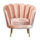 Fauteuil pétale Art déco en velours rose poudré et pattes en laiton