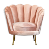 Fauteuil pétale Art déco en velours rose poudré et pattes en laiton