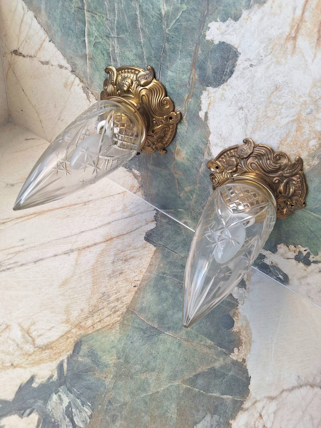 Pairs of art deco ceiling lights, antique lighting fixtures