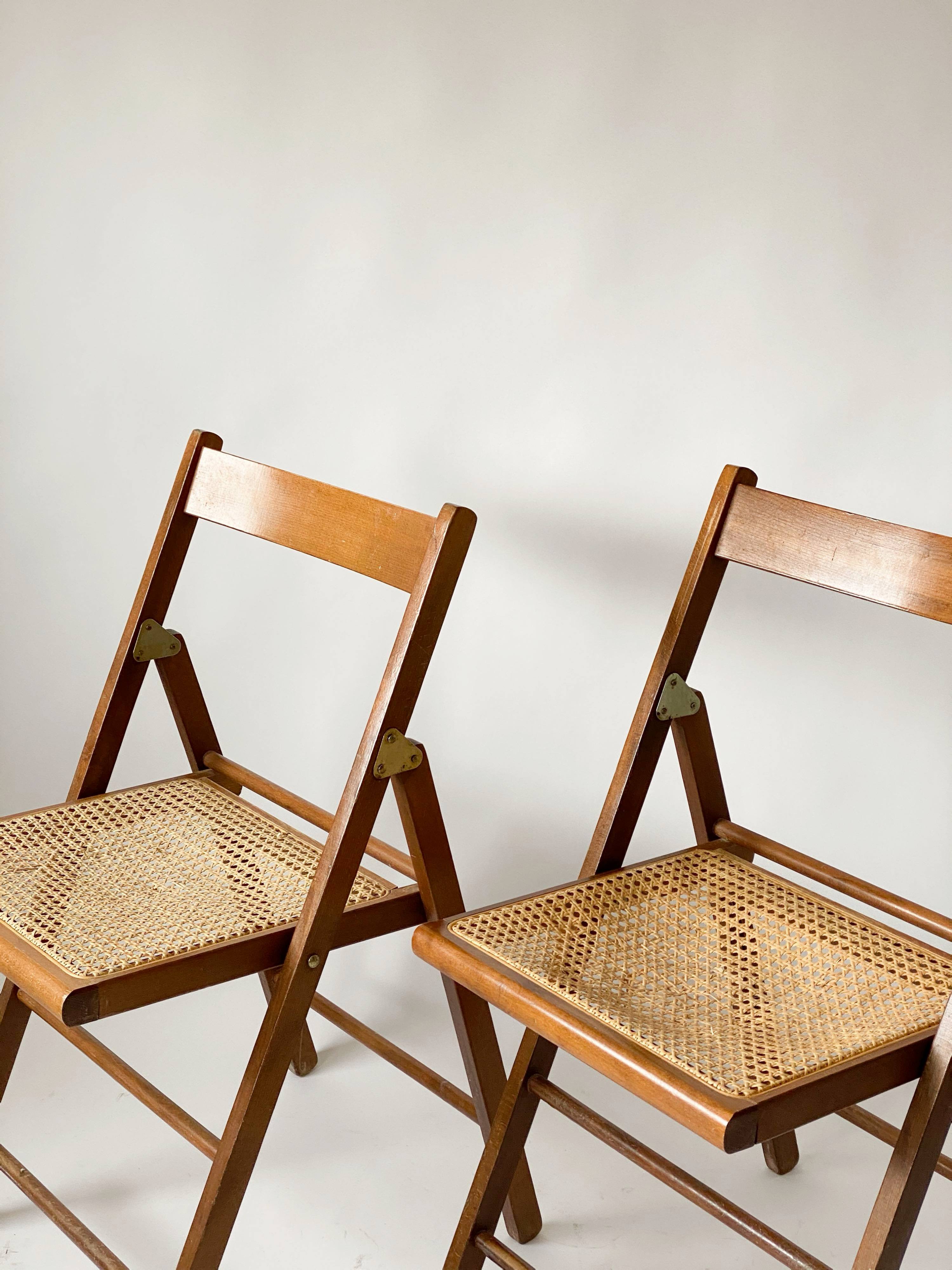 Pair folding chairs caning