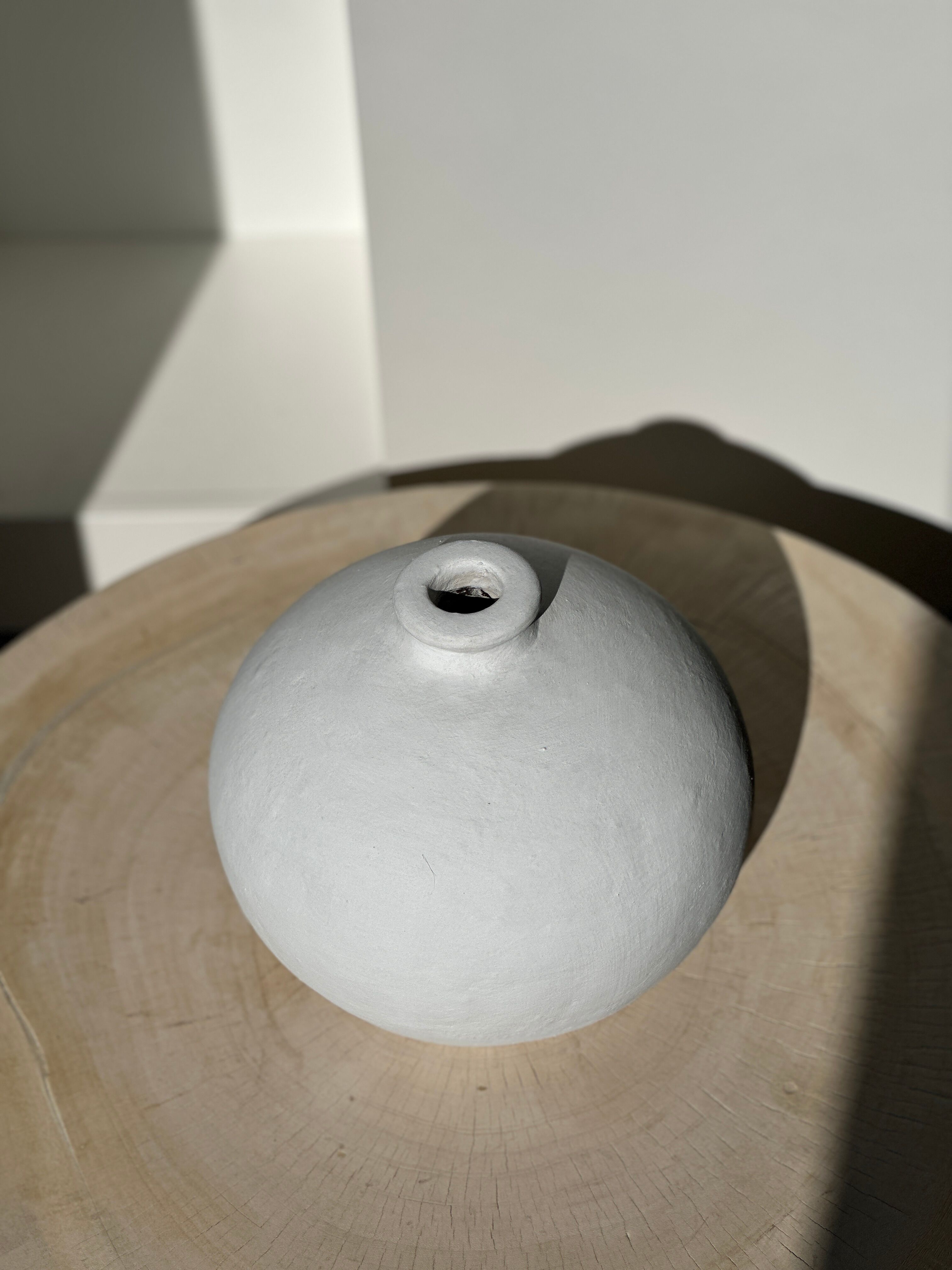 Handcrafted terracotta ball vase painted white H:24 D:26