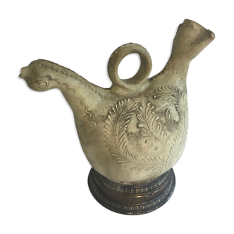 Old Pitcher Terre Cuite Form Poule - Laiton Base Vintage Decoration