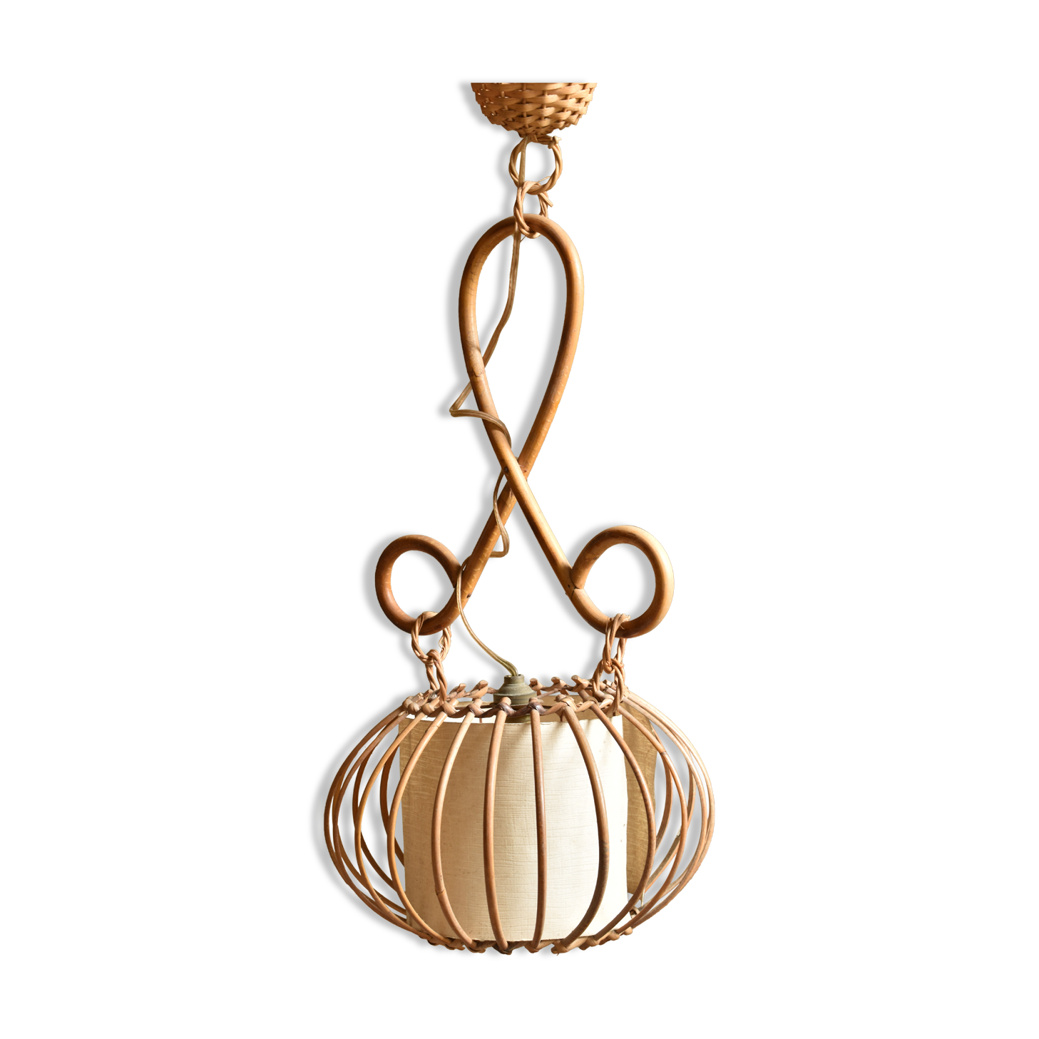 Vintage rattan chandelier 60s