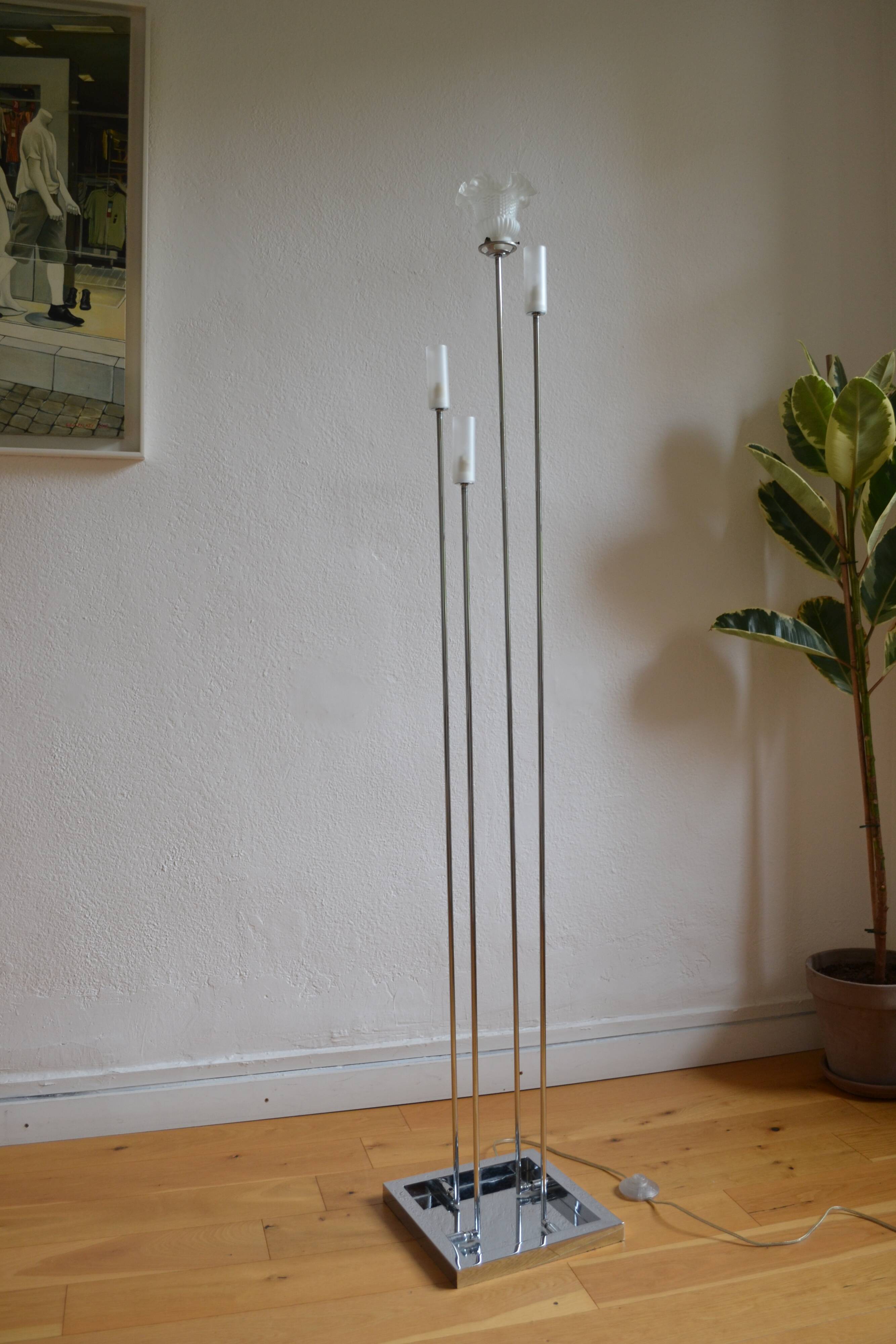 Modernist metal and glass floor lamp