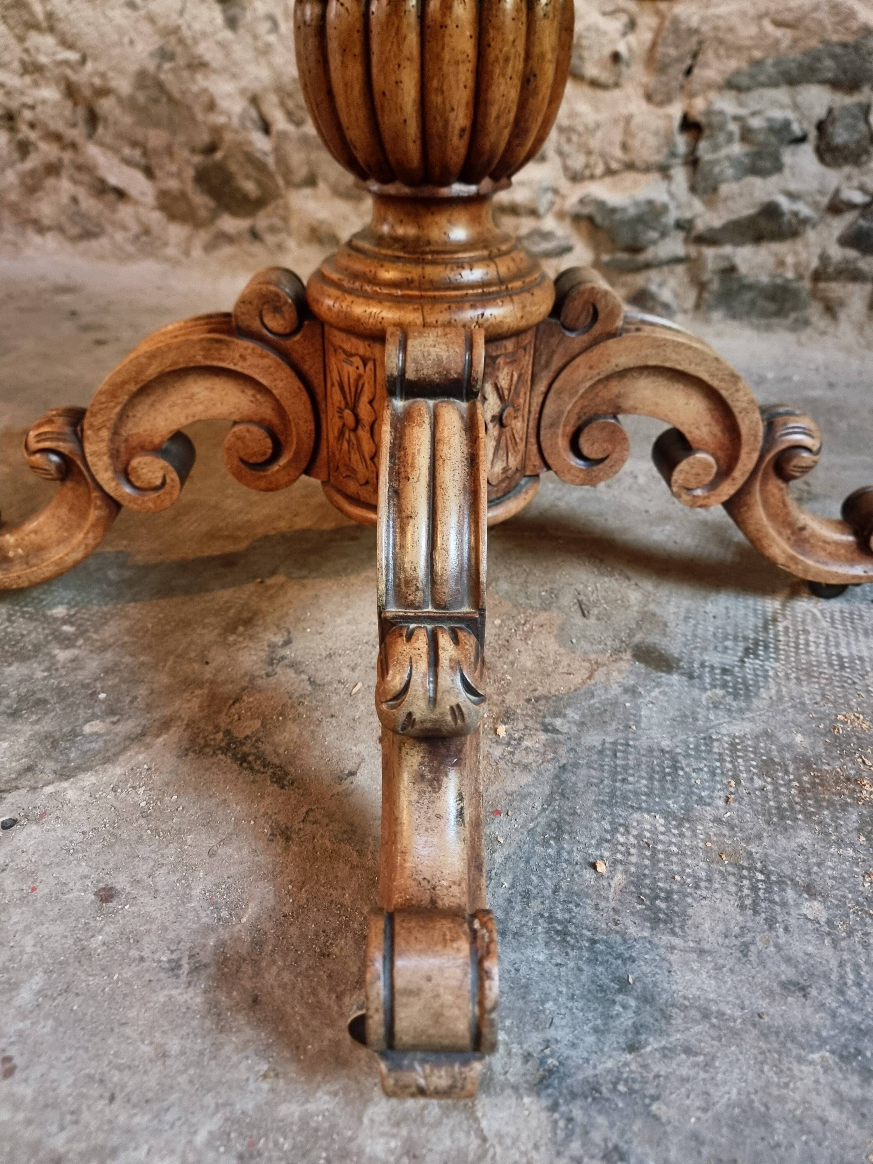 French antique walnut violin table, centre table with drawer, circa 1880–1900.